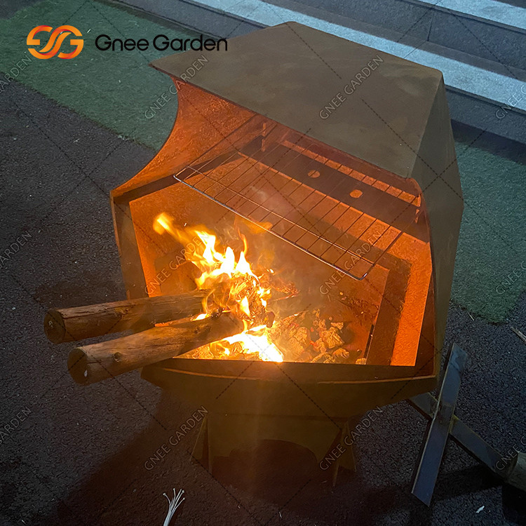 Charcoal Bbq Gas Grill Corten Steel Fire Pit Table For Outdoor Garden Bbq