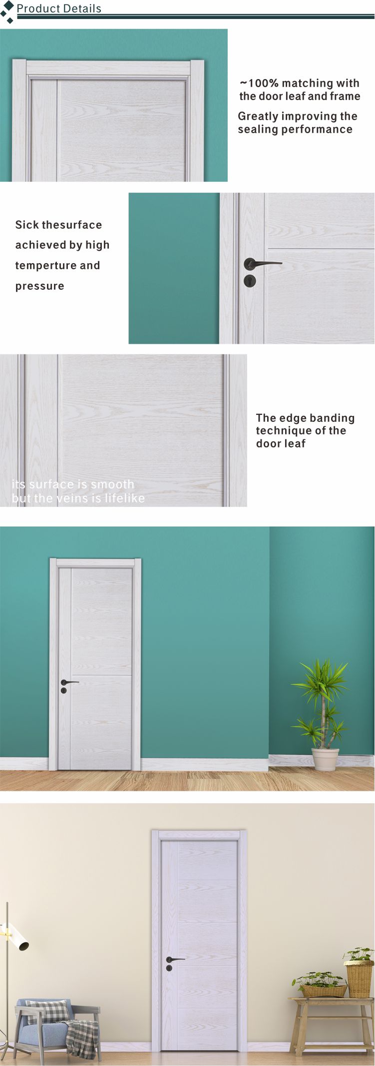 mdf composite birch veneer laminated wooden cheap interior doors