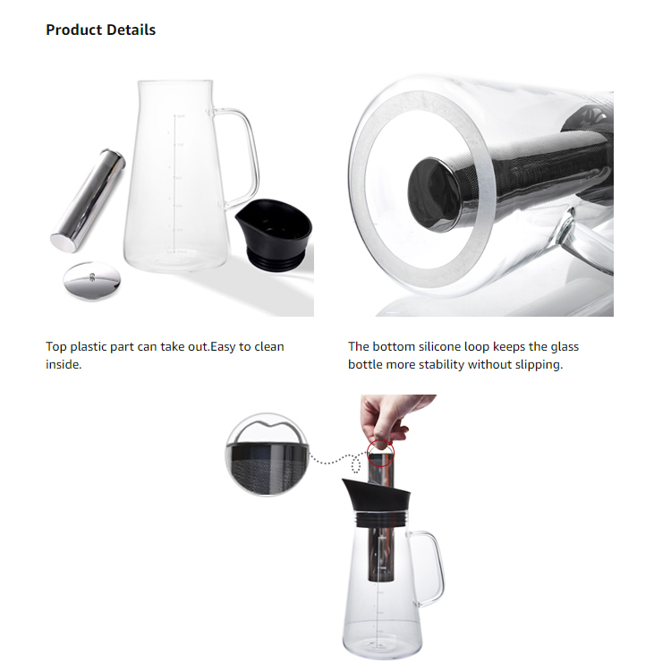 Unique Wholesale Iced Coffee Makers With Stainless Steel Filter and Lid Scale Coffee Makers Cold Brew Coffee Maker