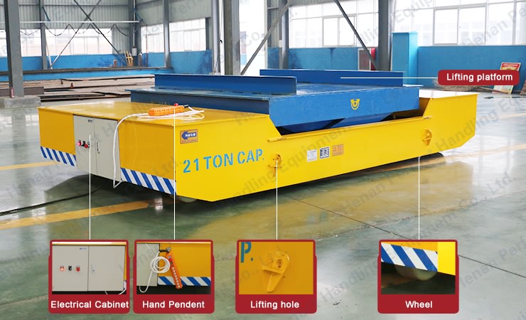 steerable heavy load ladle transfer cart with lifting table for industrial material handling