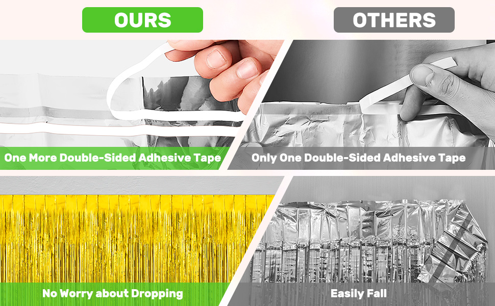 One More Double Adhesion Double-Sided Tape Party Backdrops Decorations Foil Fringe Backdrop Curtains