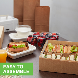 These to go boxes for food are compatible with our small and medium catering tray inserts.