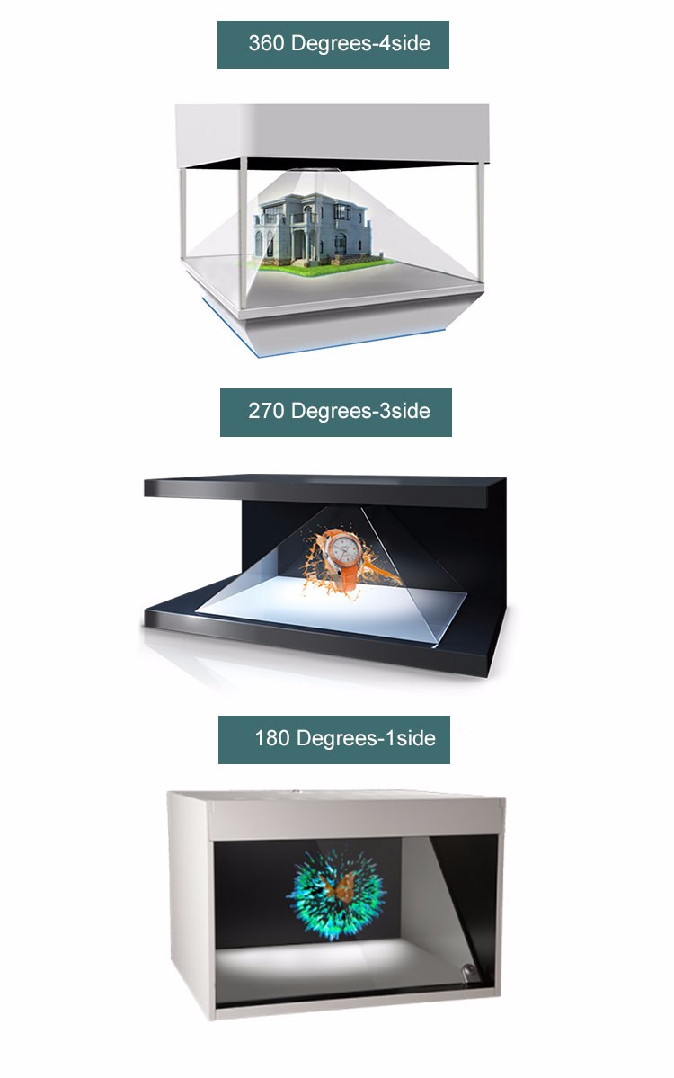 19 - 84 inch 3 side display 3d hologram showcase