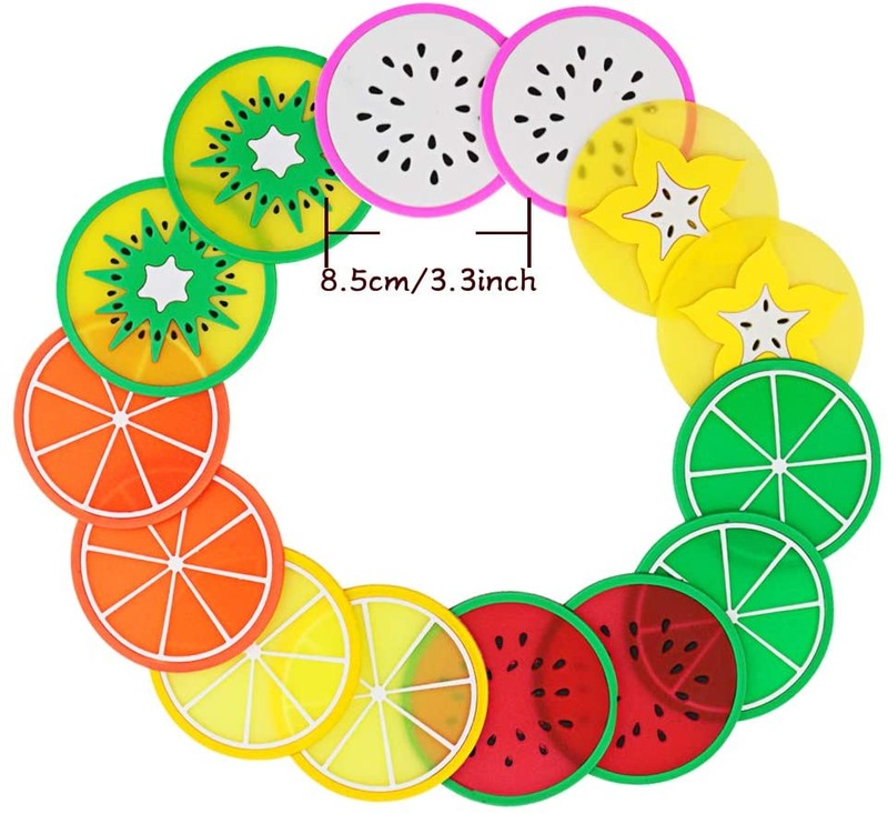 Minglu CM-009 Fruit Slice Silicone Coaster, Non-Slip Drink Cup Pad Tabletop Protection Colorful Slice Silicone Drink Coasters