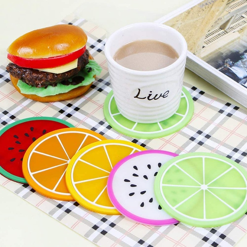 Minglu CM-009 Fruit Slice Silicone Coaster, Non-Slip Drink Cup Pad Tabletop Protection Colorful Slice Silicone Drink Coasters