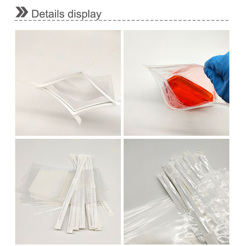Sterile sampling bags with wire and white marking areas