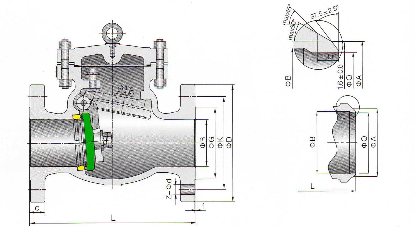 Swing Check Valve Dimensions Drawing 150LB