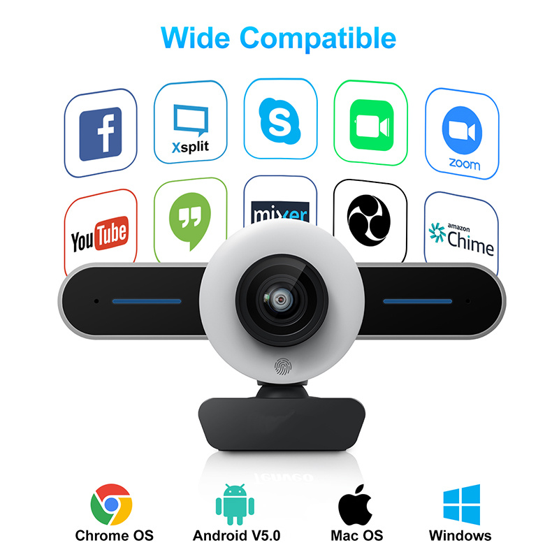 HD USB Streaming Webcam with Ring Light for PC