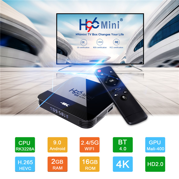 2020 original product h96 mini h8 android tv box Android 9.0 2G/16G RK3228A chipset 4K Wifi h96mini h8 smart tv box