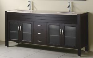 Black Wood Veneer Floor Standing Bathroom Cabinet With Wood Frame