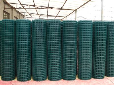 Dark-green PVC coated welded wire mesh rolls warehouse