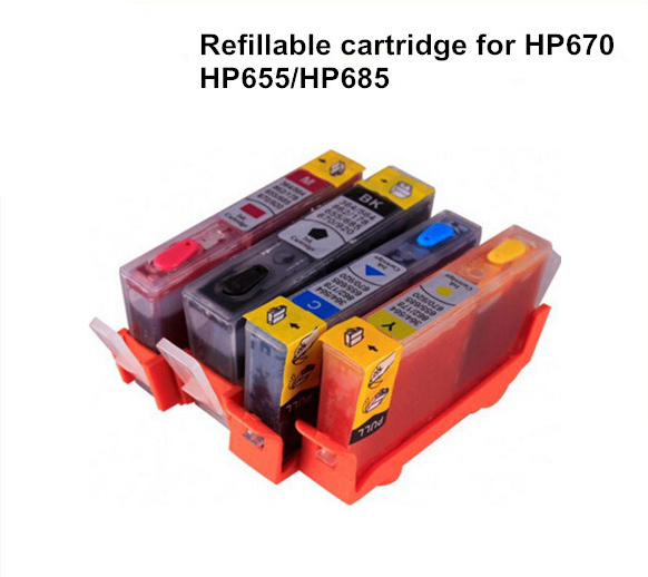 Refillable ink cartridge for 670/655/685 for Deskjet Ink Advantage 3525/4615/4625/5525/6525 printers
