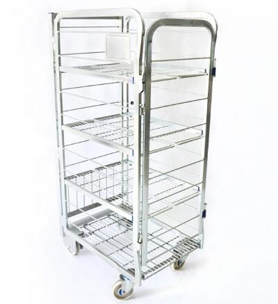Supermarket Steel Milk Roll Cage Container Four Layers With Movable Shelf