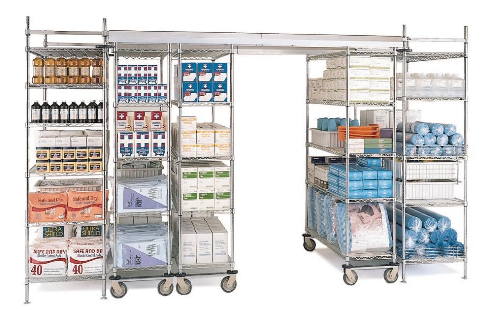 medical supply wire shelving system