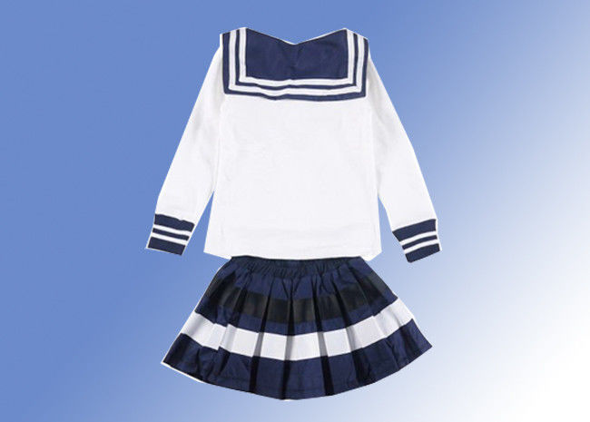Cotton Woven Technics Girls School Uniform Dresses With Long Sleeve