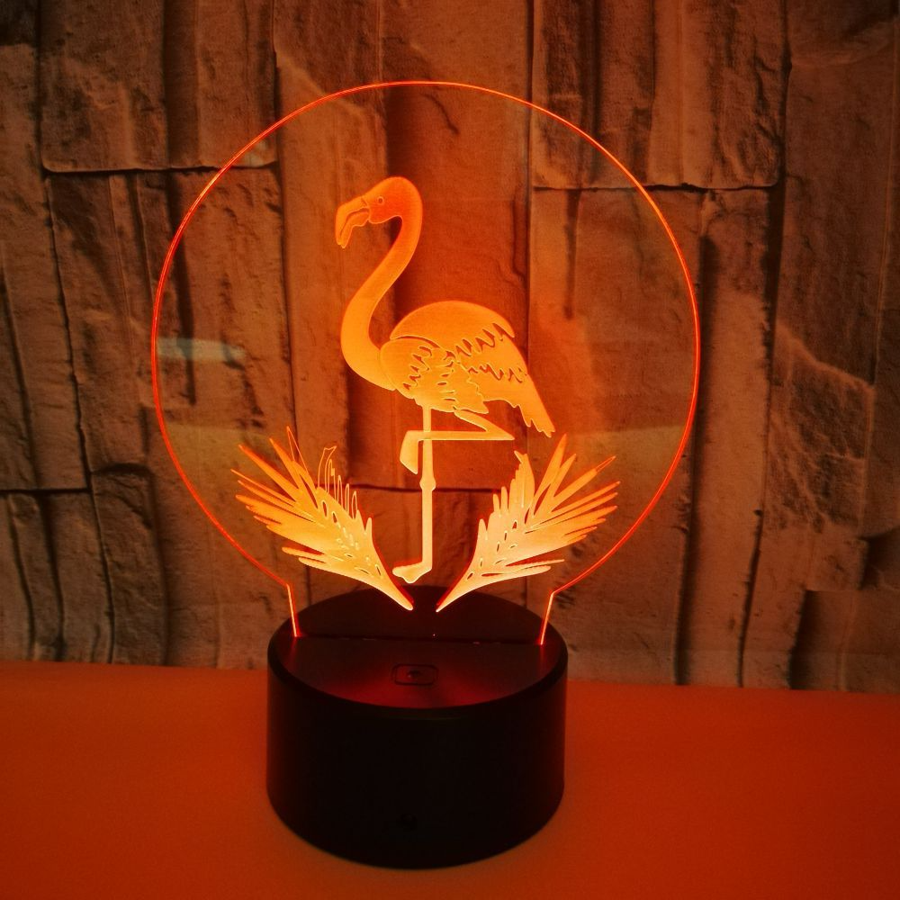 OEM company logo building mountain birds shape 3D LED Night Light Flamingo Colorful 3D Light