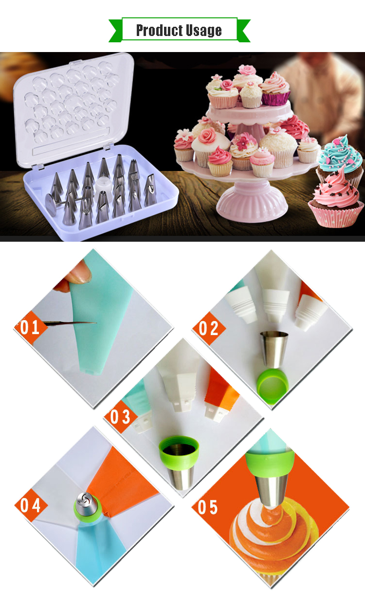 Stainless Steel Cake Decorating Tips Set, Cupcake Icing Flower Decorating Tool Cake Tips Set Bundle with Coupler Flower Nail