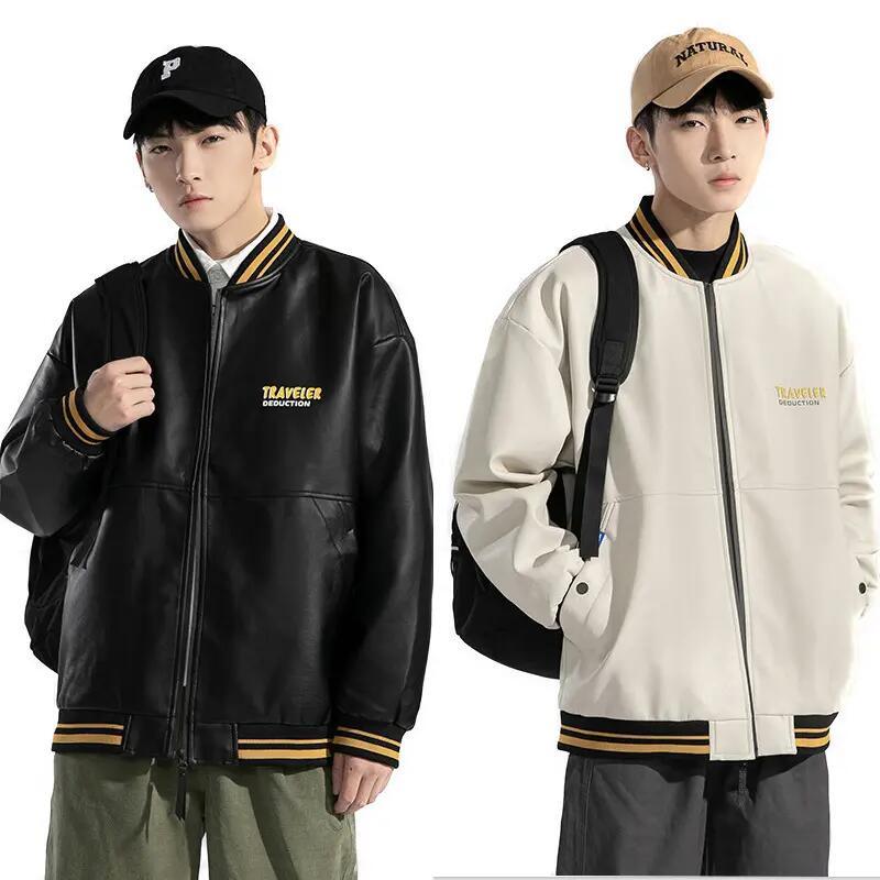 High Quality Leather Jacket Spring and Autumn Fashion Baseball Bomber Plus Size Zipper Jacket Men