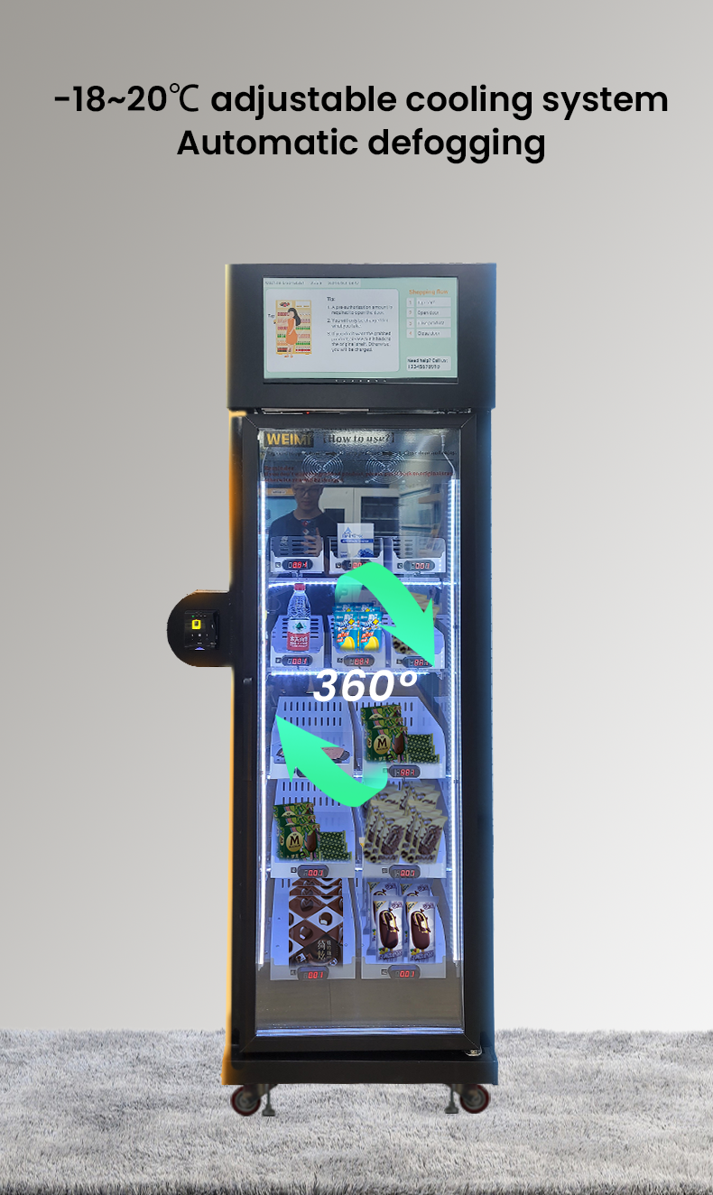 Smart Fridge Ice Cream Vending Machine -18℃ Freezer With Touch Screen Card Reader automatic defogging