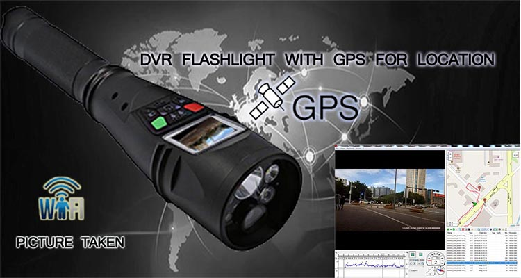IP66 Rechargeable led DVR Camera flashlight HD 1080P torch camcorder with LCD screen WiFi and GPS