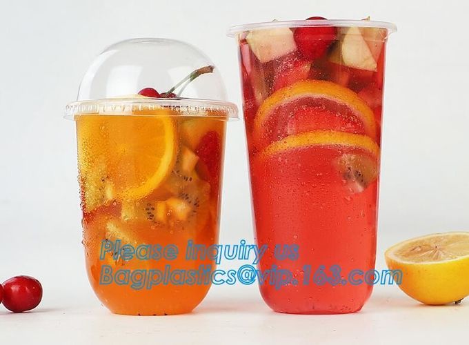 U Shaped Creative Disposable Plastic Cup Transparent Beverage Juice Coffee Tea Takeaway Packaging Cups With Lid 13