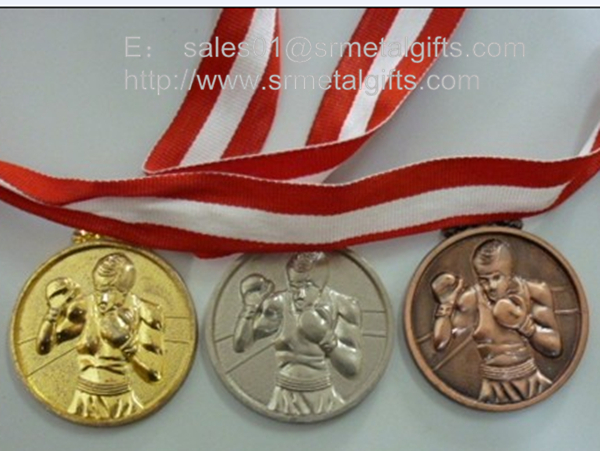 metal boxing event medals with ribbon