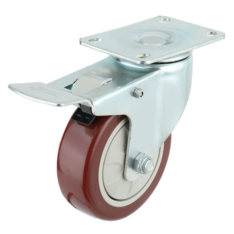 Furniture Shopping Trolley Wheels Single Bearing Red Plastic Caster