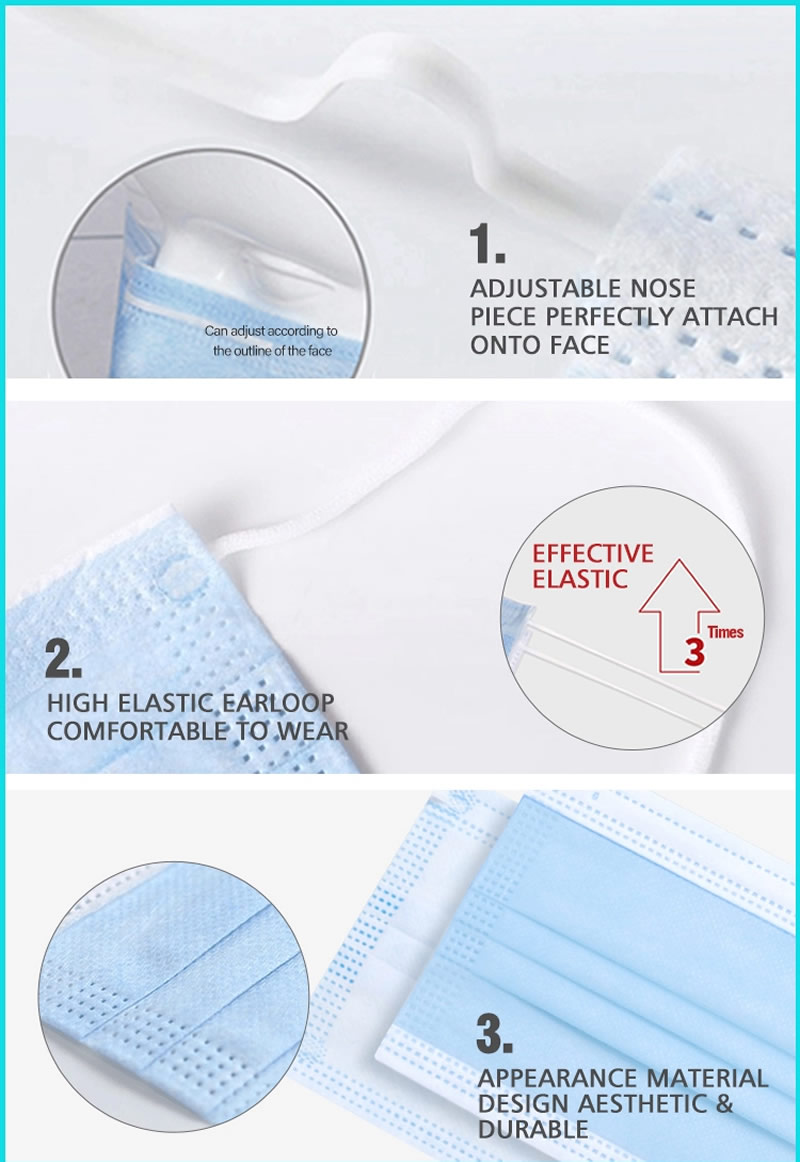 3 Ply No-woven Fabric Health Earloop Protective Disposable Face Mask