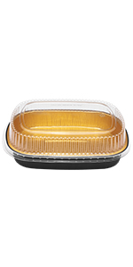 Karat 72 oz Black and Gold Aluminum Foil Take Out Pan with Clear PET Dome Lid