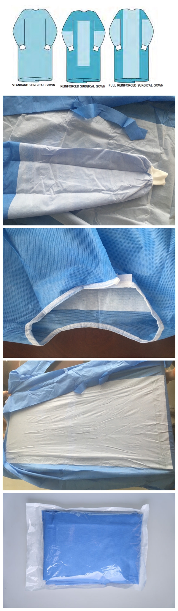 Blue Disposable Surgical Gowns Sterile Reinforced Knitted Wrists Gowns ISO CE FDA Approved