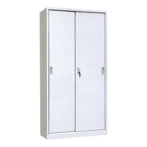 China 2 Sliding Doors Iron File Cabinet Knock Down Metal Stationery Cupboard With Adjustable Inner Shelves on sale 