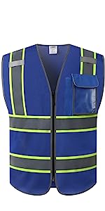 jksafety 3 pockets American mesh fabric reflective safety vest blue