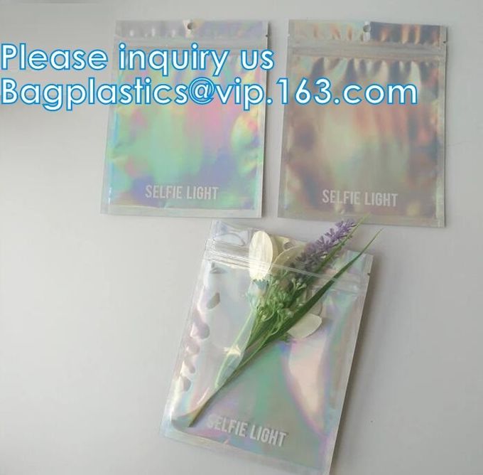 Bagease pack Holographic Film Resealable Zipper Bag Grip Seal Laminated Plastic Bag Shiny Cosmetic packaging jewelry