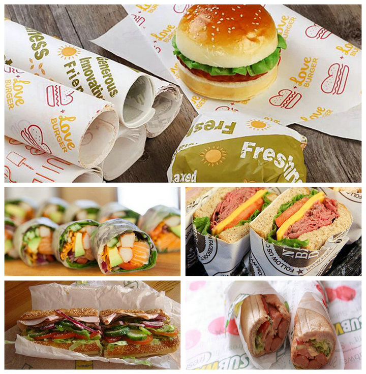 35GSM Eco-friendly Food Grade Greaseproof MG White Hamburger / Sandwich Paper