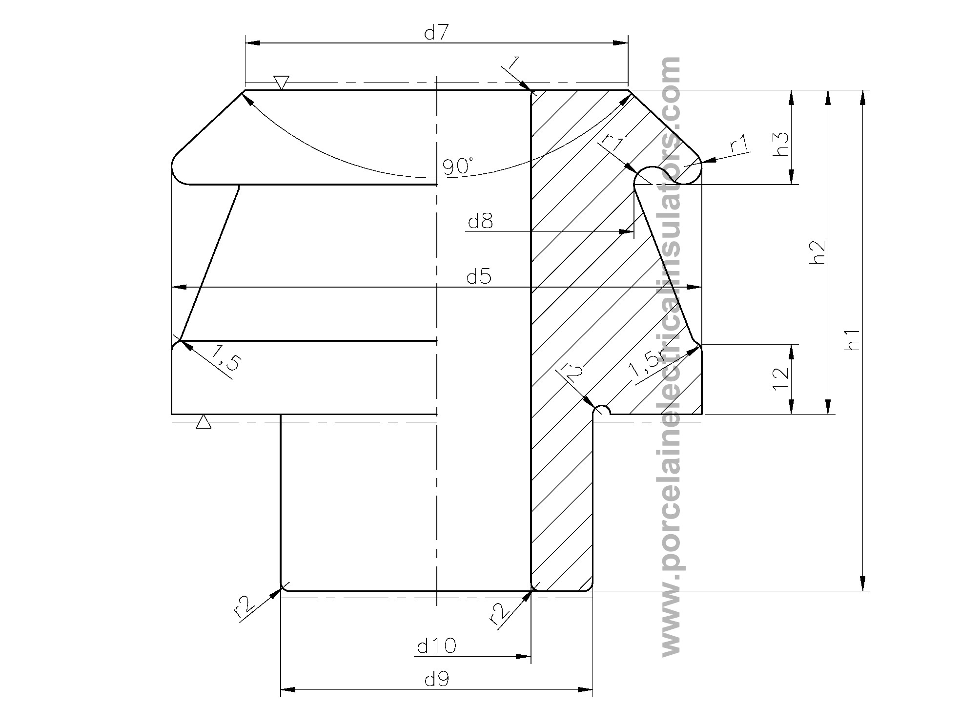 A-42530 LV transformer bushing insulator drawing