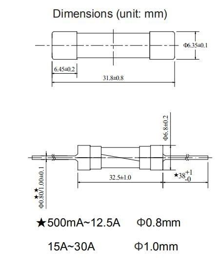 Cylinder IEC60127-7 Miniature Cartridge Fuse Time Delay 250V Ceramic Fuse 1