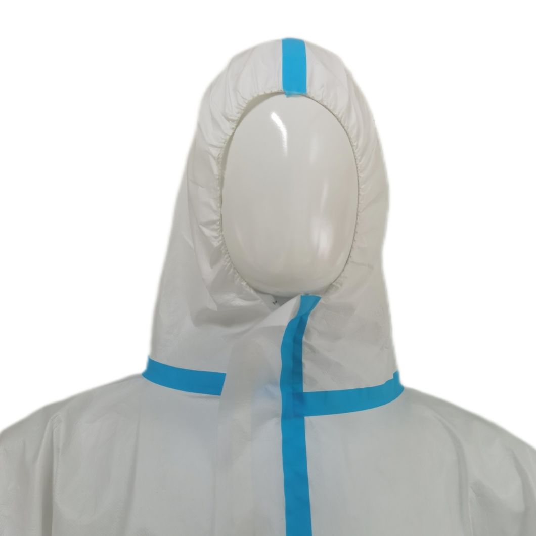 White Color Non-Woven Waterproof Hooded Protective Coveralls with Elastic Ankle