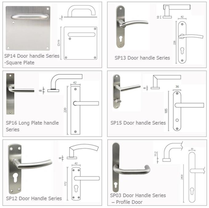 long backplate of factory direct EN1634-1 fire rated ss commercial door handle with long backplate