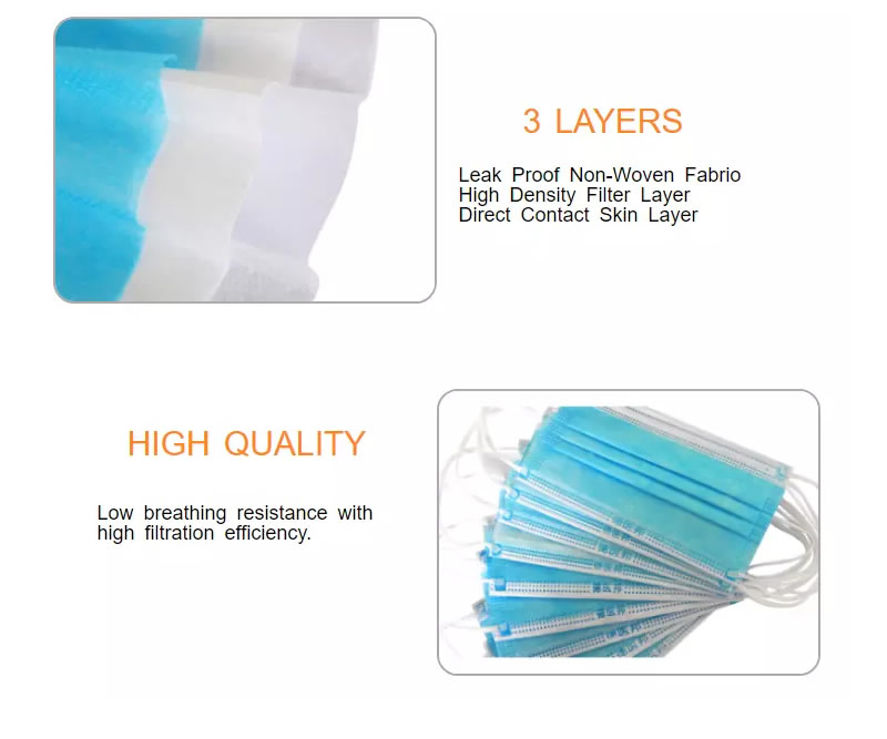 Medical Melt-blown fabric grade protect dust disposable 3 ply non woven filter mouth mask