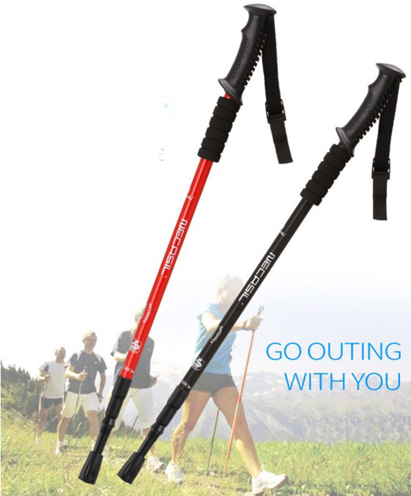 Aluminum Telescopic Mountain Trekking Pole Straight Handle Walking Hiking Cane