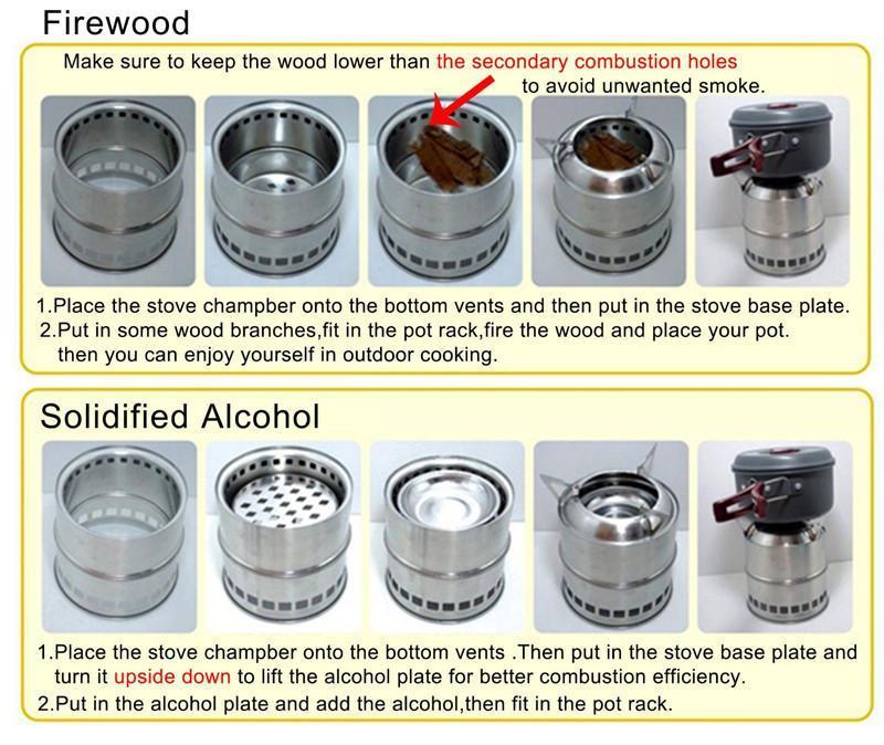 Wood Burning Stove Windproof Portable Folding Stainless Steel Cooking Stove for Outdoor