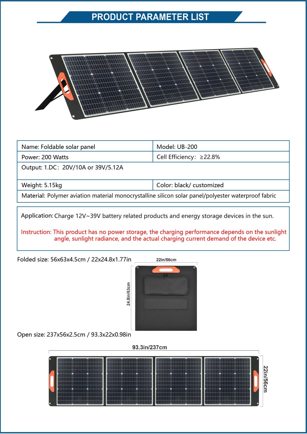 200W Foldable Portable Flexible Waterproof Mini High Efficiency Solar Panel Power for Cell Phone Laptop