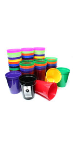 Bulk 50-pack of reusable plastic party cups in assorted colors. Other colors available. 16-ounces.