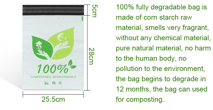 100% biodegradable compostable mailing bag custom corn starch packaging shipping bag