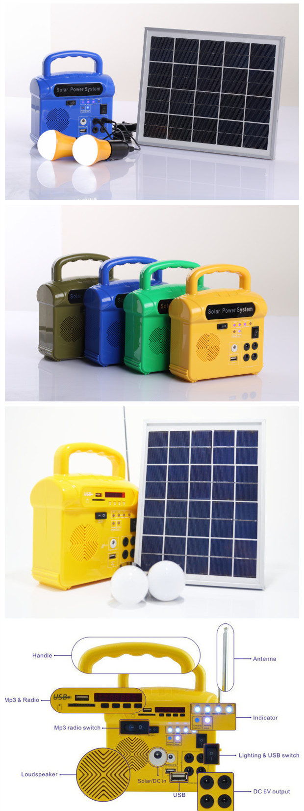 10w solar lighting kits with 2 LED lamps, phone charger for hot sale