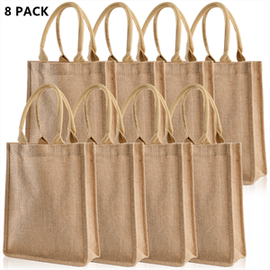 8 Pack Jute Tote Bags