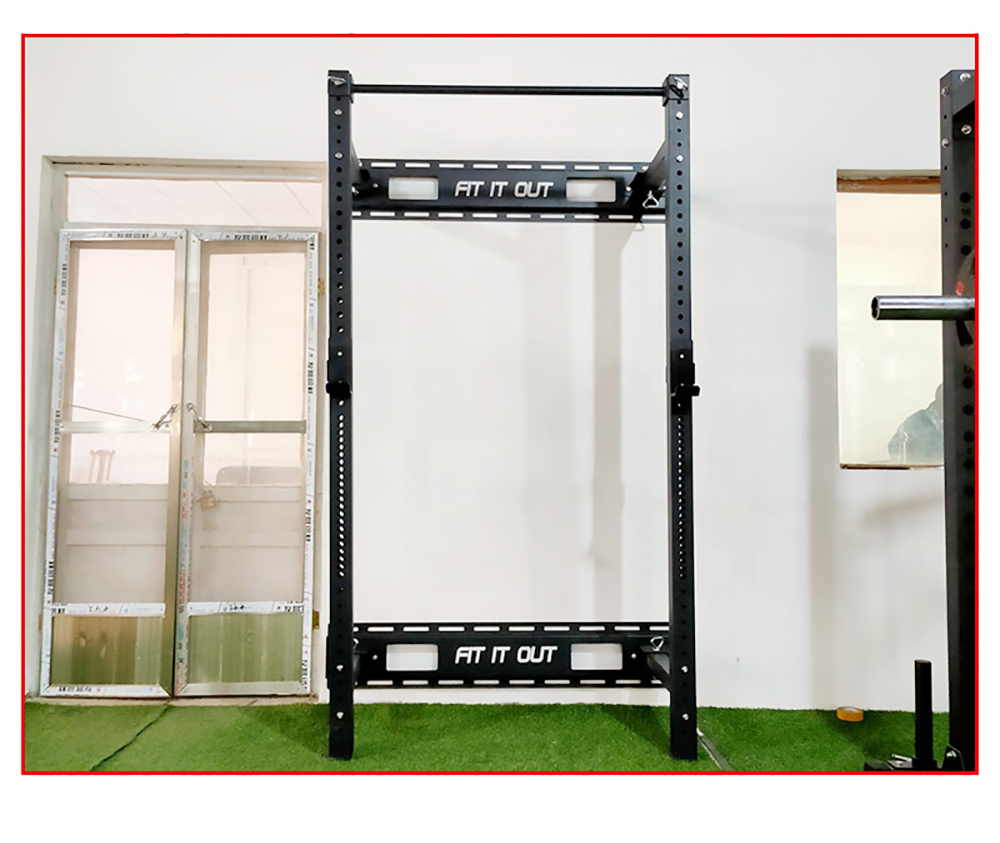 Foldable Adjustable Power Rack Exercise Squat Rack Wall Mounted Fold Back Squat