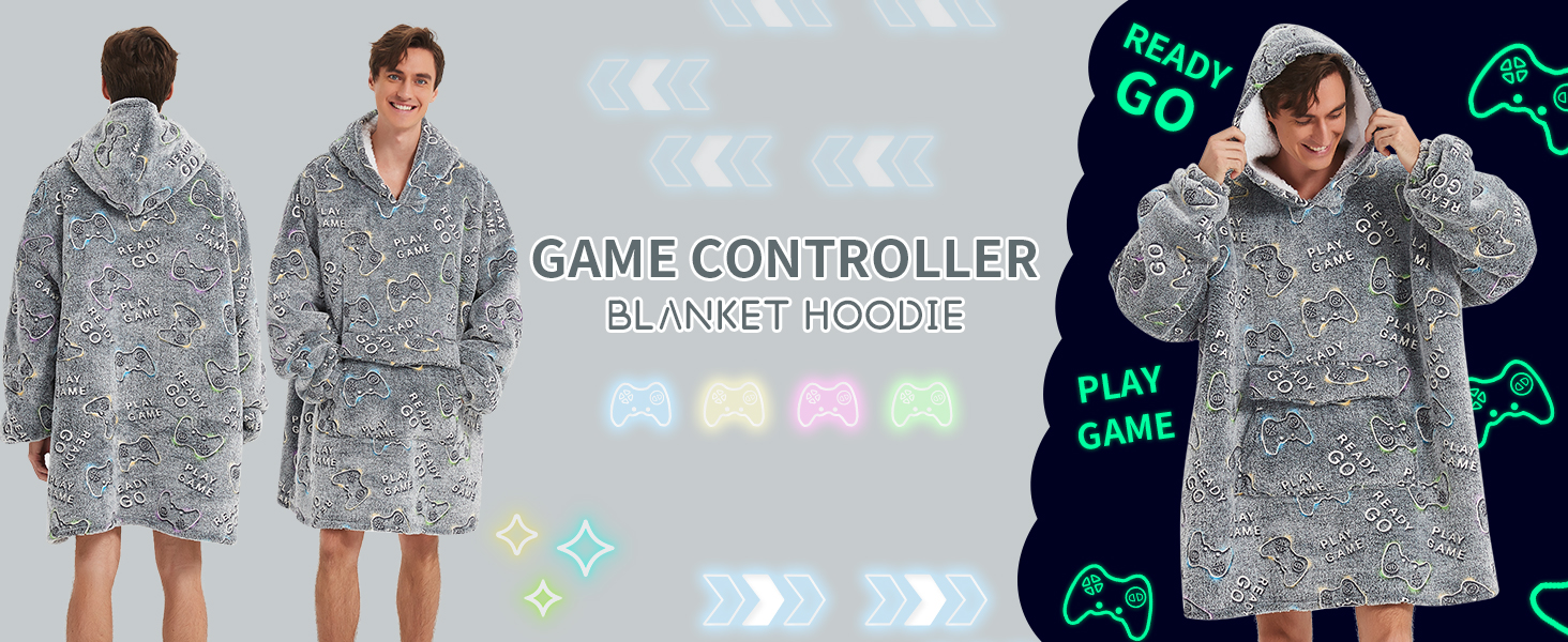Glow in the dark blanket hoodie game controller