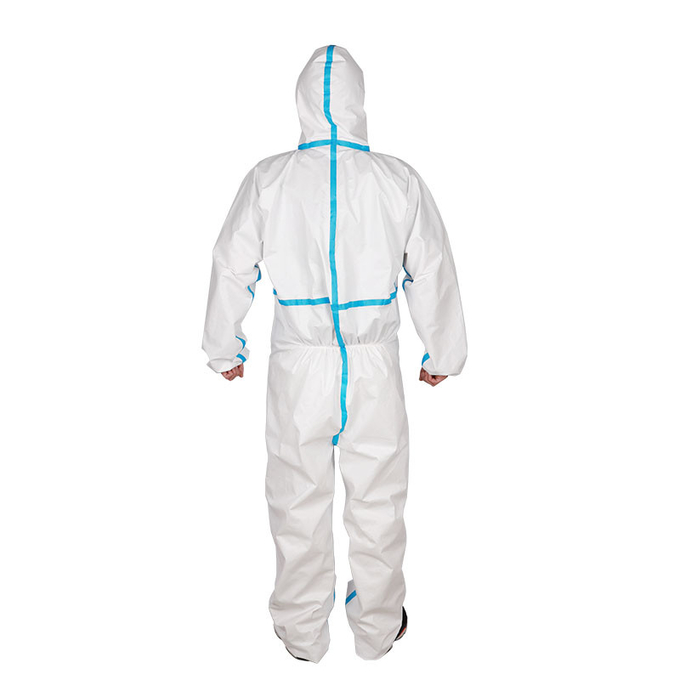 White PE Disposable Protective Suits Clothing Nonwoven Safety Hooded Coverall 3
