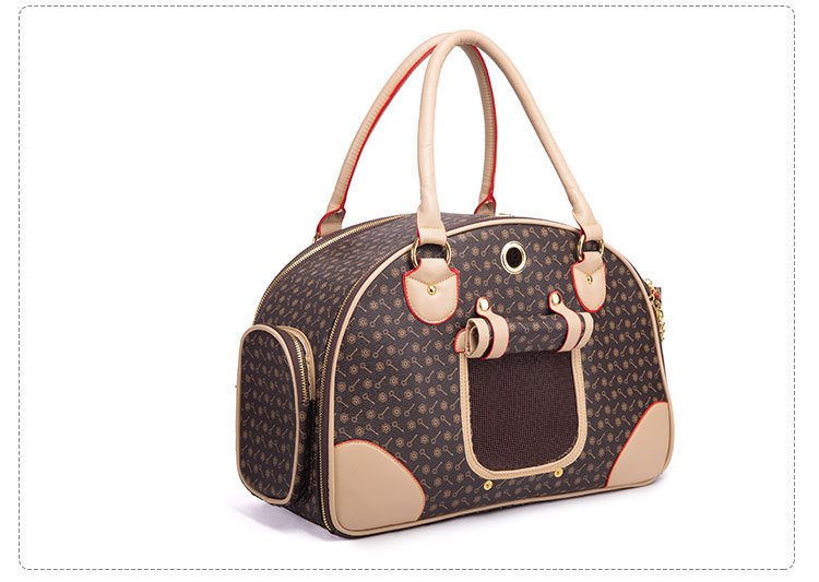 Design Classic Dog Handbag Grid PU Quality Leather Pet Carriers